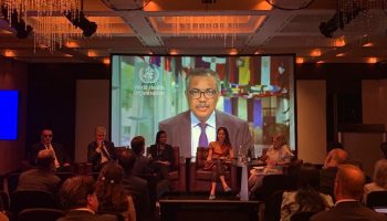 Dr Tedros, Director-General WHO, addresses attendees of the IAPB launch of the WHO Eye Care Guide for Action in Geneva.